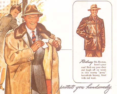 Horsehide Sportswear advertisement "Mr. He-man, here's your coat!"