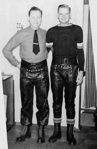 Jason and a sailor friend in Langlitz flap front sailor leather pants